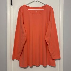 J. Jill Women's Plus Pure Jill Long-Sleeve Stretch Cotton Tee Shirt Top 3X Coral